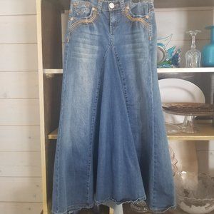 Denim Maxi Mermaid Skirt with back flap pockets